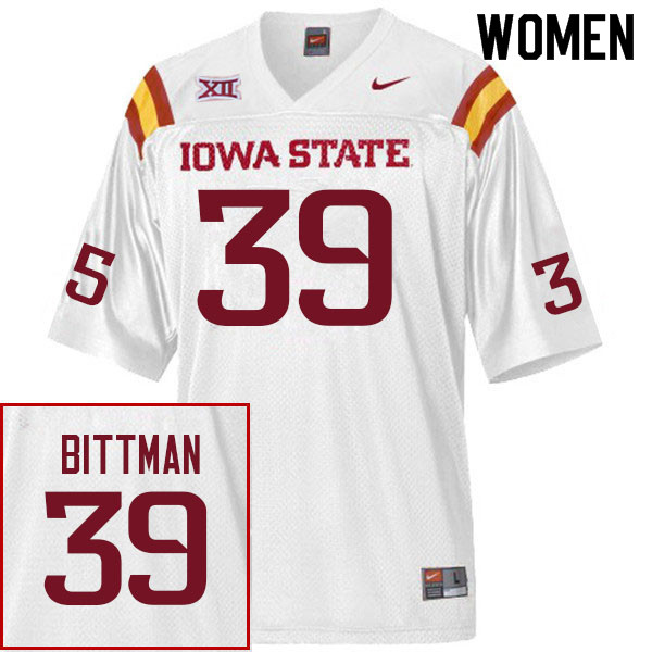 Women #39 Tyler Bittman Iowa State Cyclones College Football Jerseys Sale-White - Click Image to Close